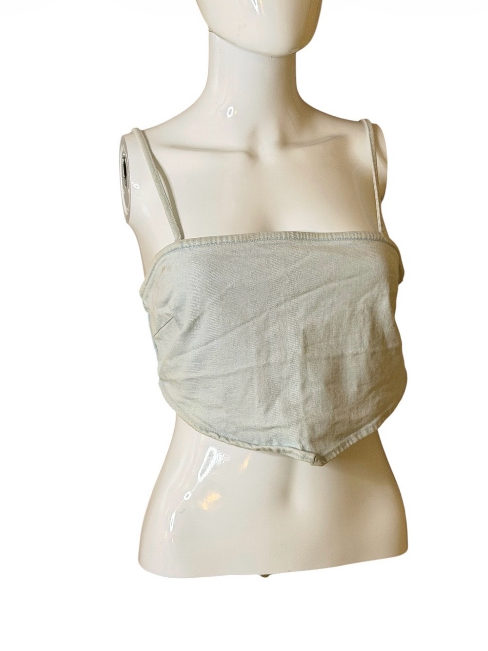 Zara Light Wash Denim Pointed-Hem Crop Cami